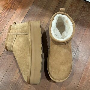 Tan Suede platform Ankle Boots for Women